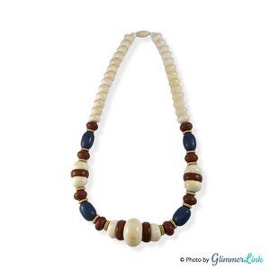 VTG 80s Avon Indian Summer Red White & Blue Beaded Necklace